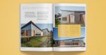 Annual report book design for architecture and consulting featuring a break-the-grid design motif