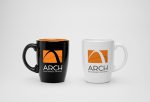 branded mugs in black and white