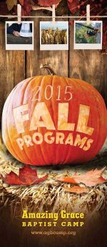Brochure cover design for Christian camp pumpkin theme