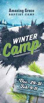 Brochure cover design for Christian camp winter theme