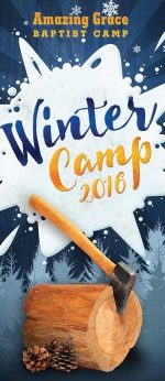 Brochure cover design for Christian camp luberjack theme