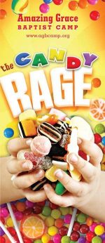 Brochure cover design for Christian camp candy theme
