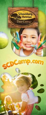 vertical roll-up banner for summer camp - playground theme