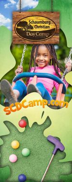 vertical roll-up banner for summer camp - activity theme